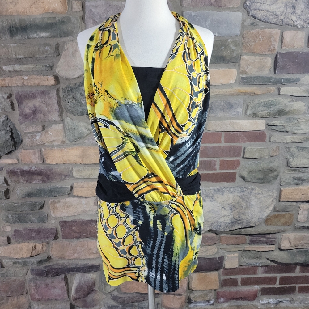 Cache NWT tags tie halter top yellow and black size Medium